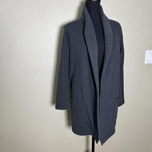 Cozy Sherpa-Lined Knit Open-Front Cardigan Jacket Relaxed Gray XS Eddie Bauer